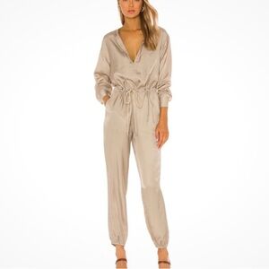 ATM Micro Twill Jogger Jumpsuit Small Willow Bark Romper One Piece Beige
